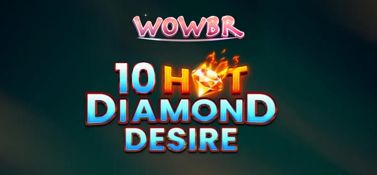 Interface do slot 10 Hot Diamond Desire com símbolos de frutas e diamantes em chamas